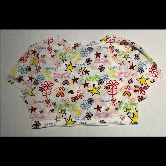 Aerie Smoothez Crop Top Bralette Large Star Graphic Print - Picture 4 of 6